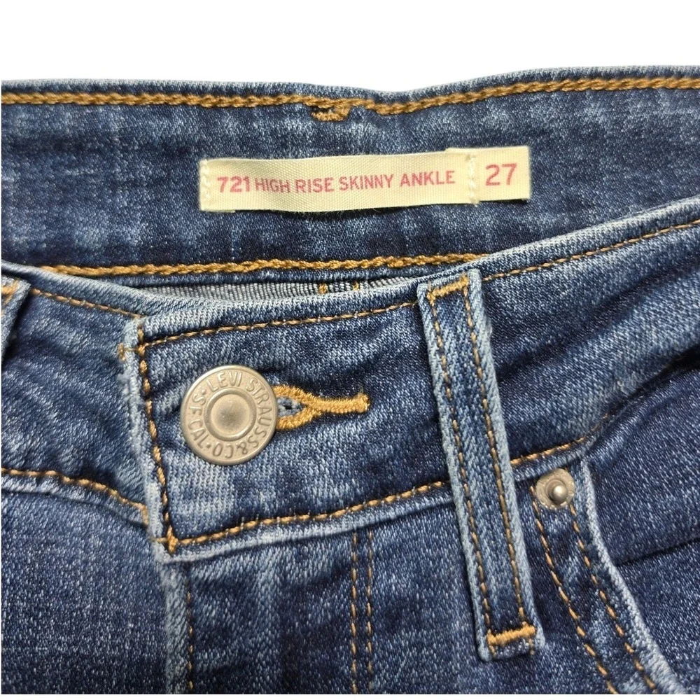 Levi's 721 High Rise Skinny Ankle Jeans Blue Medium Wash Denim 27 22850-0106 - Picture 3 of 9